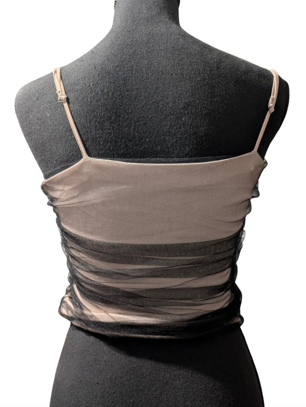 SO Black Cream Mesh Ruched Camisole Tank Top Sz 12 Y2K Coquette - Picture 3 of 9